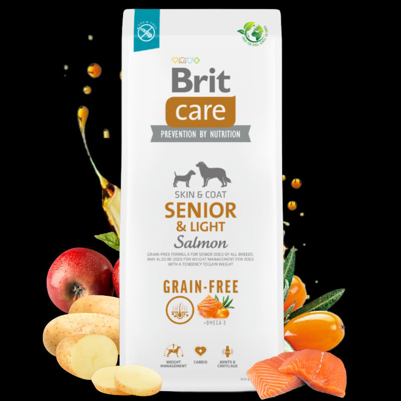 Brit Care Dog Grain-free Senior & Light – Пълноценна суха храна за кучета склонни към напълняване, със сьомга и картофи 1кг