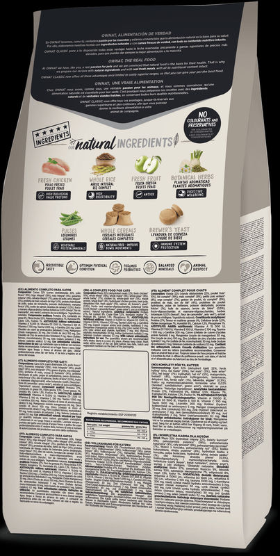 Натурална суха храна Ownat Classic Light с прясно пилешко месо, за котки предразположени към напълняване 4 кг.