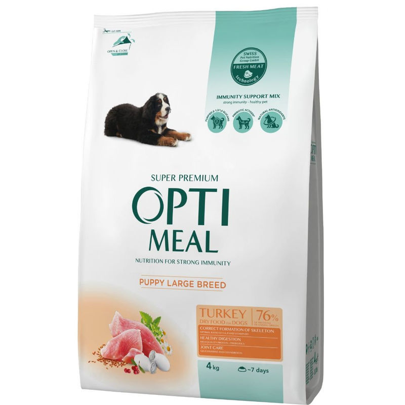 OPTIMEAL DOG PUPPY LARGE BREED WITH TURKEY Супер премиум клас, суха храна за подрастващи кучета от големи породи 6