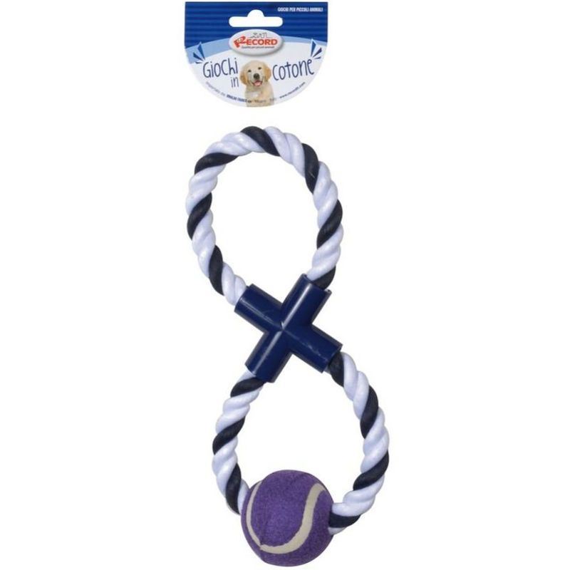 Усукано, памучно въже с топка 29 см. Record, подпомагащо почистването на зъбките  син 2