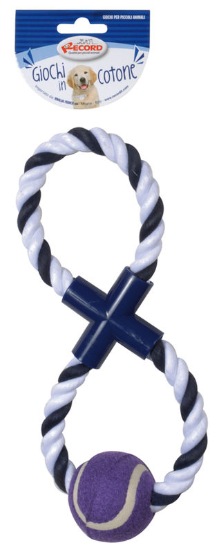 Усукано, памучно въже с топка 29 см. Record, подпомагащо почистването на зъбките  син 3