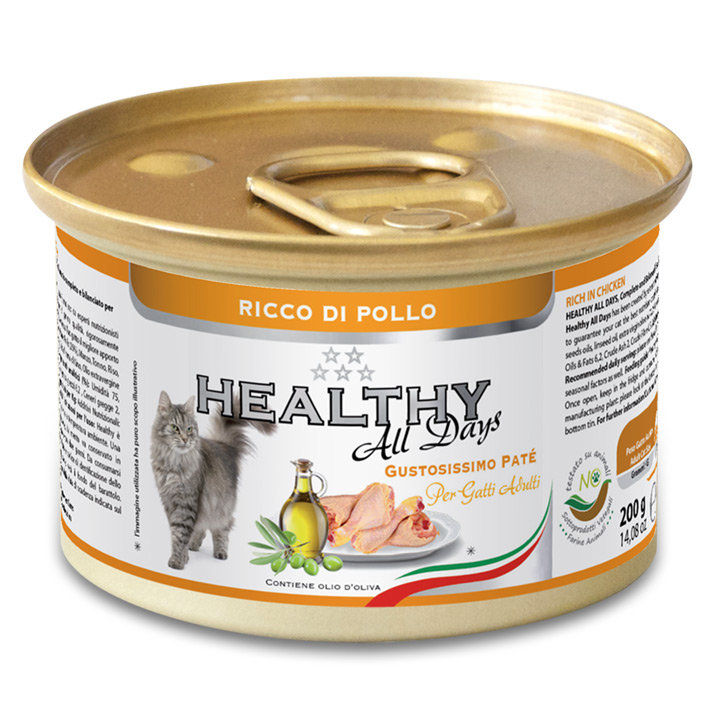 Консервирана храна за котки HEALTHY MEAT All days CAT Chicken с прясно пилешко месо, риба тон и ориз 0.200 кг.