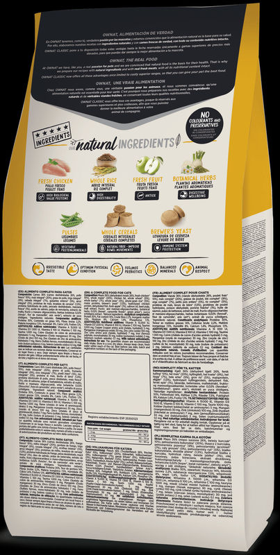 Натурална суха храна Ownat Classic Daily Care с прясно пилешко месо, за пораснали котки 15 кг. 2