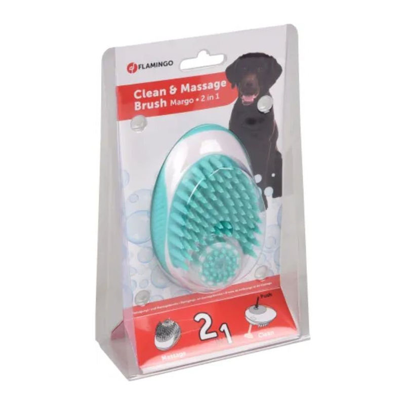 Четка за масаж и почистване 2в1 Flamingo Clean and massage brush за куче син 4