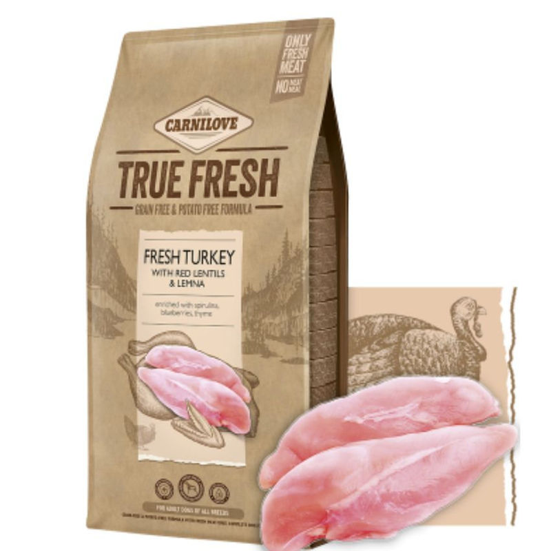 Ултра премиум суха храна Carnilove TRUE FRESH Turkey for Adult със 60% истинско, прясно пуешко месо, червена леща и водна леща, БЕЗ ЗЪРНЕНИ КУЛТУРИ, подходяща за всички породи 11.4 кг. 2