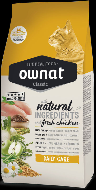Натурална суха храна Ownat Classic Daily Care с прясно пилешко месо, за пораснали котки 4 кг.