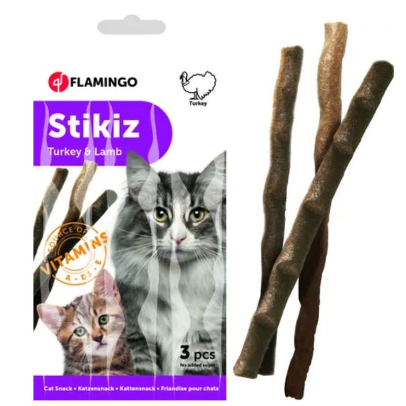Лакомство за котки Flamingo – саламени пръчици с агнешко и пуйка 1 бр.