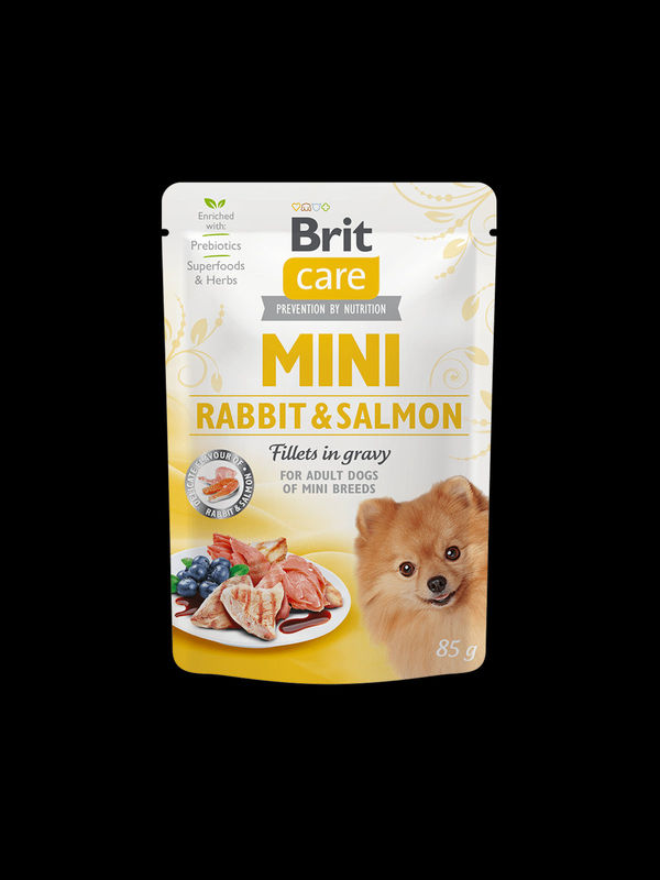 Brit Care Mini Rabbit & Salmon fillets in gravy – пауч за кучета от малките породи със заешко и сьомга 85 гр.