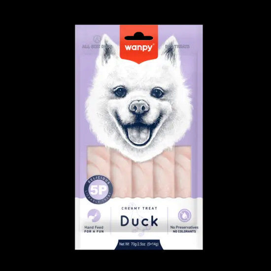Wanpy Dog - кремообразно лакомство за кучета с патешко, 5х14 г