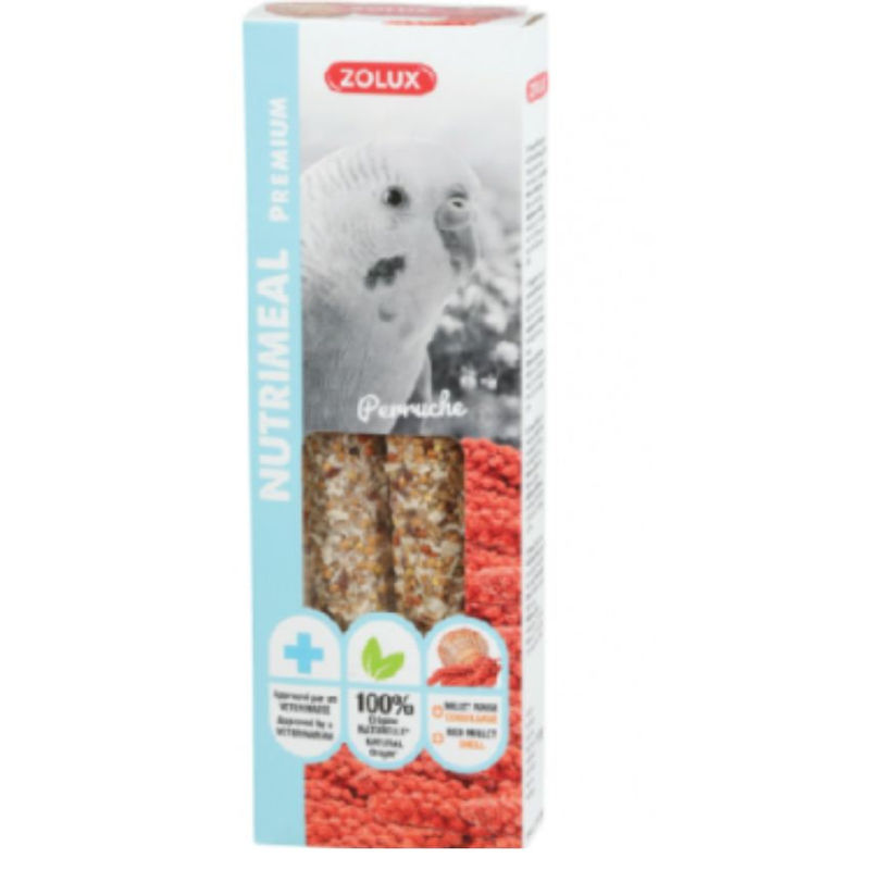 ZOLUX Крекери за средни папагали Parakeet Nutrimeal Stick Treats с червено просто и мидени черупки 110гр