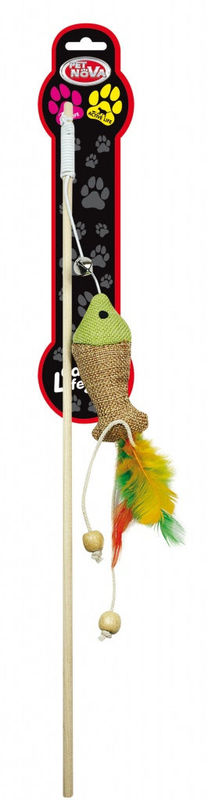 Дървена въдица за котки, с рибка и пера PET NOVA, 40 см. микс 2
