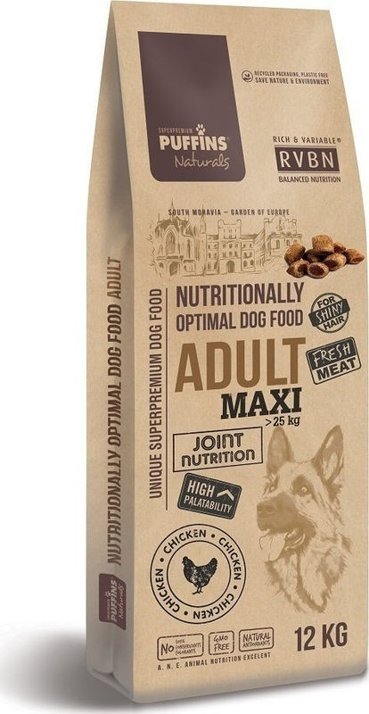 Супер премиум храна Puffins Adult Maxi – за кучета от големите породи, със 76% прясно месо годно за човешка консумация 2 кг.