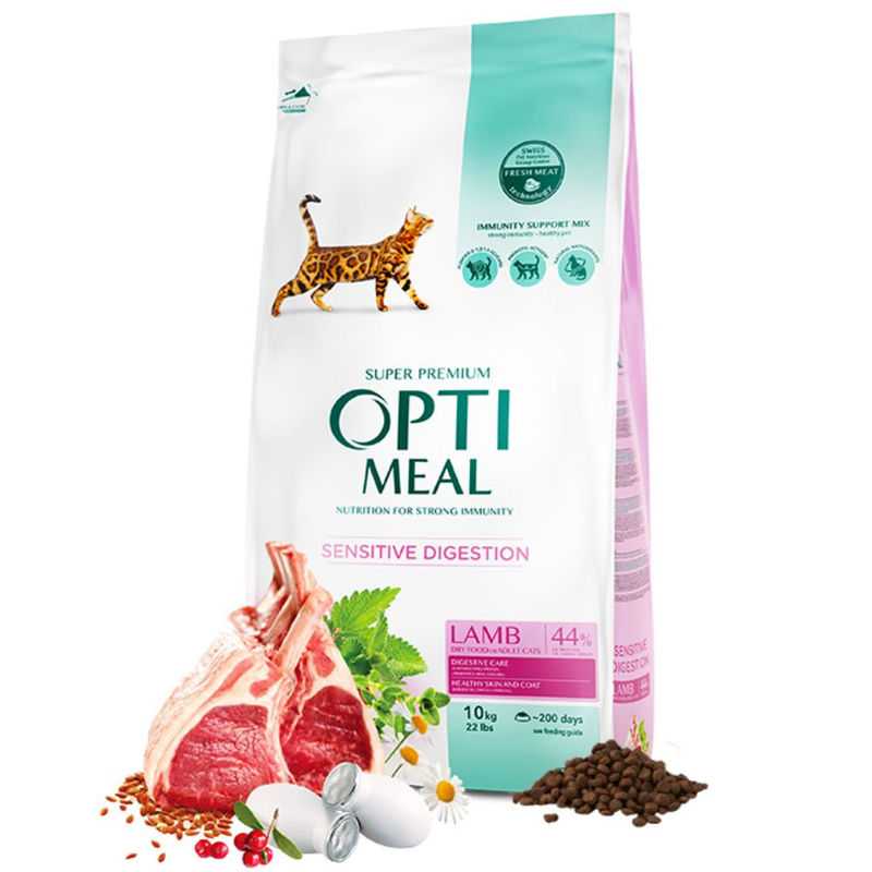 OPTIMEAL CAT ADULT DIGESTION WITH LAMB Първокласна храна за котки с диетично агнешко 10