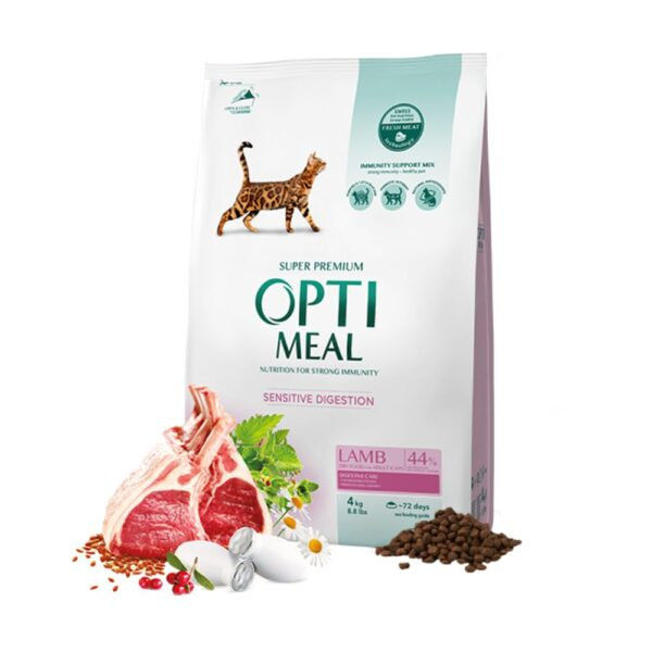 OPTIMEAL CAT ADULT DIGESTION WITH LAMB Първокласна храна за котки с диетично агнешко 11