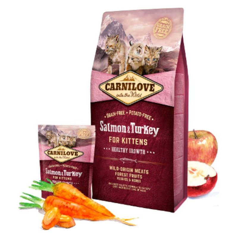 Пълноценна суха храна за подрастващи котенца Carnilove Salmon & Turkey for Kittens – Healthy Growth със 25% сьомга и 24% пуешко, БЕЗ ЗЪРНЕНИ КУЛТУРИ 2 кг.