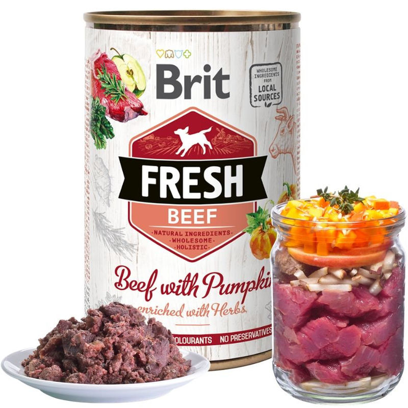 Холистична консервирана храна за кучета Brit Fresh Beef with Pumpkin със 68% прясно говеждо месо и 11% тиква 0.400 кг. 4