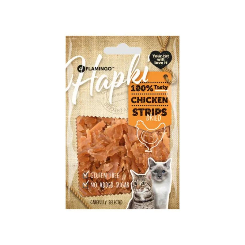 Лакомства за котки Flamingo Hapki Chicken strips изсушени пилешки ленти 50 гр. 3