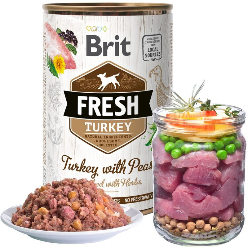 Холистична консервирана храна за кучета Brit Fresh Turkey with Peas със 68% прясно пуешко месо, 4% елда и 4% грах 0.400 кг. 4