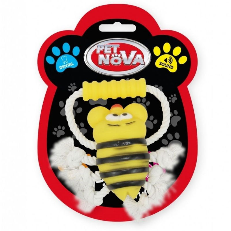 Дентална играчка за кучета PET NOVA – пчеличка на въже, със звук 26 см 26 см. 2