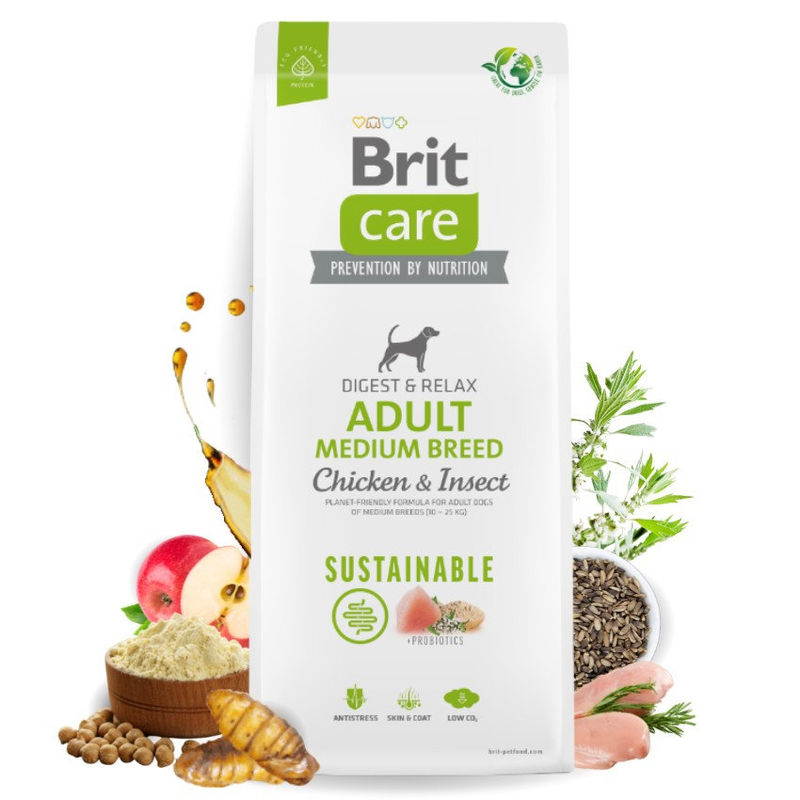 Brit Care Dog Sustainable Adult Medium Breed Chicken&Insect- Супер премиум суха храна за кучета от средните породи. С високоусвоим протеин от насекоми и пилешко месо 1 кг. 2