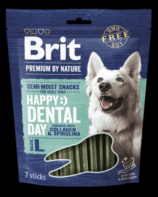 Дентални пръчици за кучета Brit Premium by Nature Dog Dental Snacks L, обогатени с колаген и спирулина 250гр.