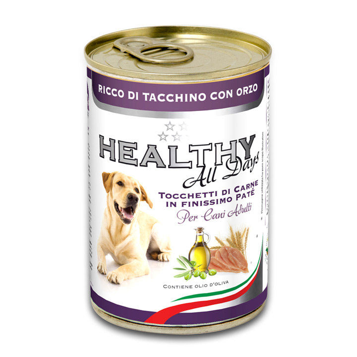 Консервирана храна за кучета HEALTHY MEAT All days Turkey and Barley с прясно пуешко месо и пшеница 0.400 кг.