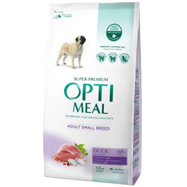 OPTIMEAL DOG MINI ADULT WITH DUCK Супер премиум храна за кучета от малки породи с патешко 5
