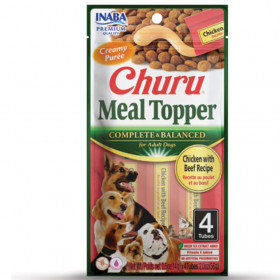 Кремообразен топер за суха храна Churu Dog Meal Topper Chicken with Beef Recipe с Пилешко и телешко месо 4×14 гр.