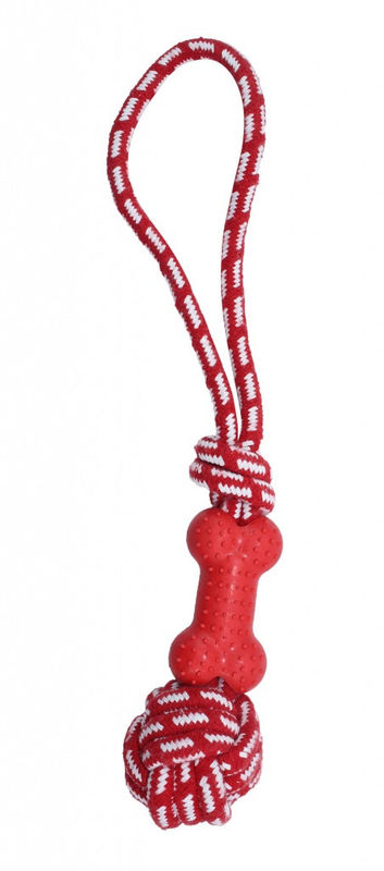Памучно въже PET NOVA с гумен кокал за дърпане 40 см. червен 2