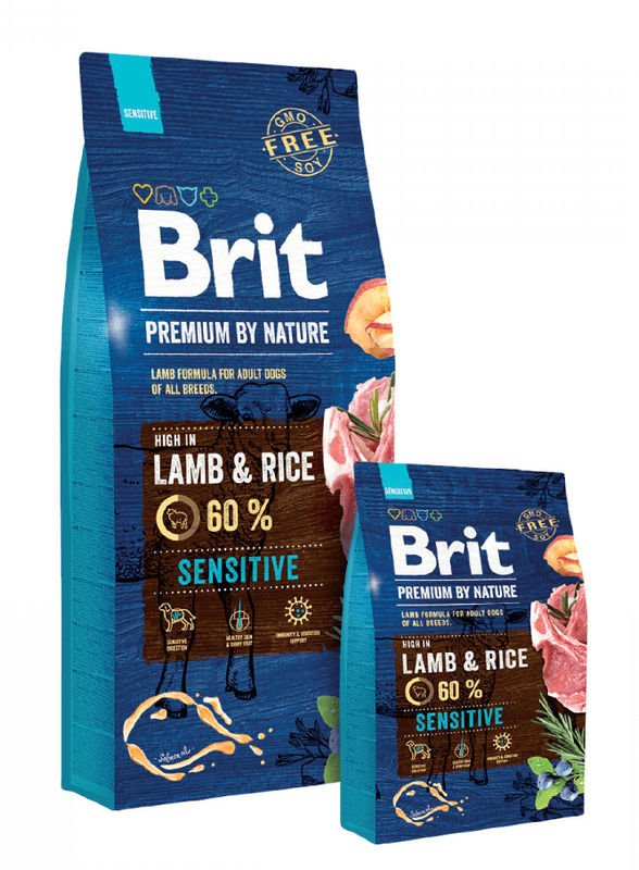 Суха храна за кучета BRIT PREMIUM SENSITIVE LAMB & RICE BY NATURE [ НОВА, ПОДОБРЕНА ФОРМУЛА ] с 45% прясно агнешко месо 8 кг.