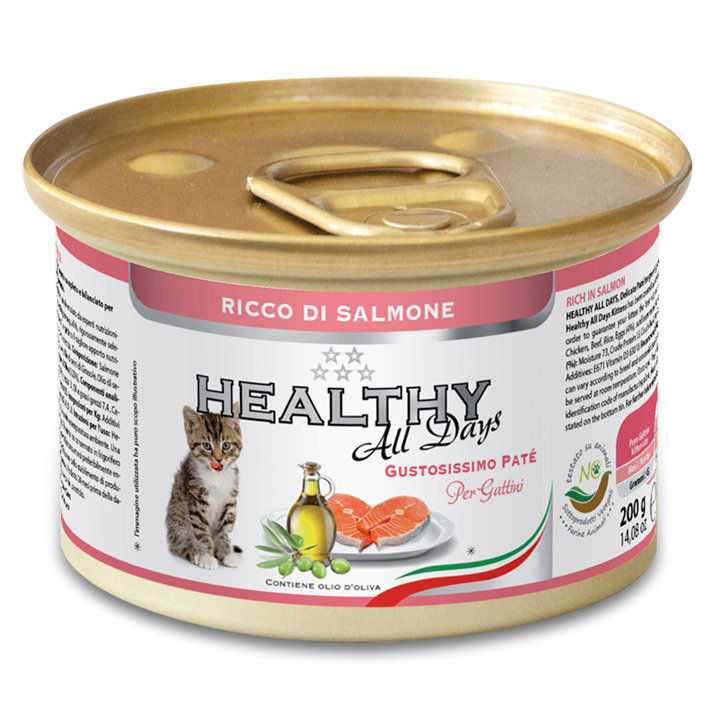 Консервирана храна за малки котенца HEALTHY MEAT All days Kitten Salmon с прясна сьомга 0.200 кг.