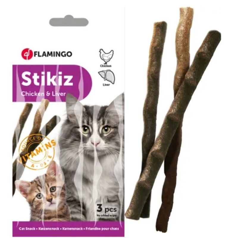 Лакомство за котки Flamingo – саламени пръчици с пиле и дроб 1 бр.
