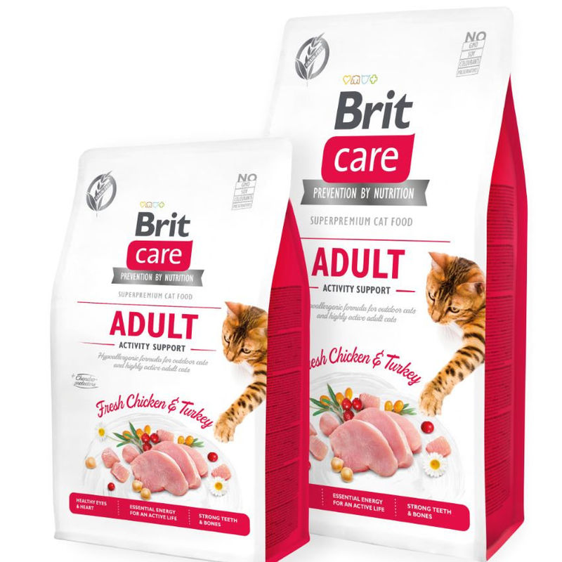 Пълноценна суха храна за котки с високи нива на активност Brit Care Cat Grain-Free ADULT ACTIVITY SUPPORT със 26% пилешко, 28% пуешко и зеленчуци, БЕЗ ЗЪРНЕНИ КУЛТУРИ 2 кг.