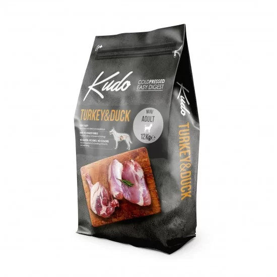 Kudo Low Grain Turkey / Duck Mini Adult 12 Kg - за мини породи над 1 год. (тъмно жълт)
