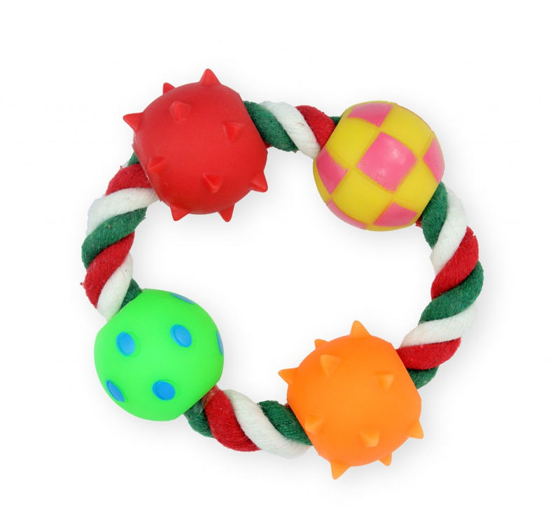 Плетено въже PET NOVA с 4 гумени топки за почистване на зъби микс 2