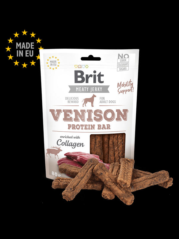 Brit Jerky Snack  –Venison Protein bar – лакомство за кучета протеинови барчета с еленско  0.08 кг.