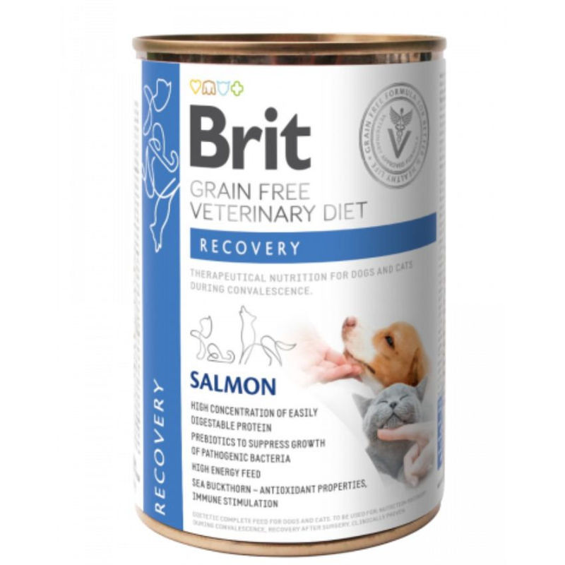 Лечебна консервирана храна за кучета и котки Brit Veterinary Dog+Cat Recovery за периода на възстановяване със Сьомга, БЕЗ ЗЪРНЕНИ КУЛТУРИ 0.400 кг.