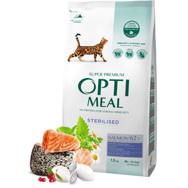 OPTIMEAL CAT ADULT STERILISED WITH SALMON 10 KG – ХРАНА ЗА КОТКИ 7