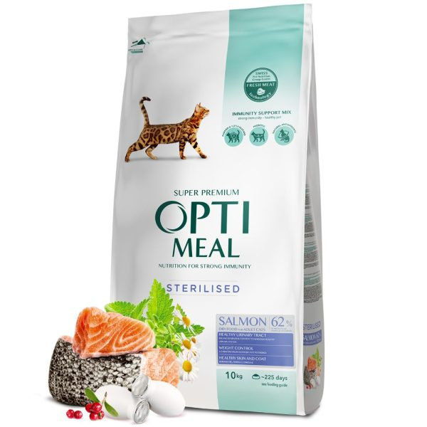OPTIMEAL CAT ADULT STERILISED WITH SALMON 10 KG – ХРАНА ЗА КОТКИ 11