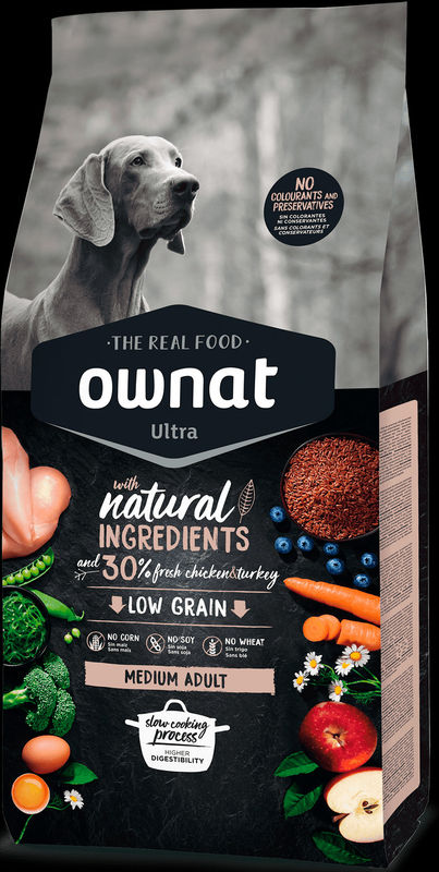 Натурална суха храна Ownat Ultra Medium Adult с пряснo пилешко и пуешко месо, за пораснали кучета от средните породи 14 кг. 2