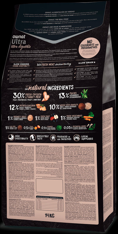 Натурална суха храна Ownat Ultra Medium Adult с пряснo пилешко и пуешко месо, за пораснали кучета от средните породи 14 кг.