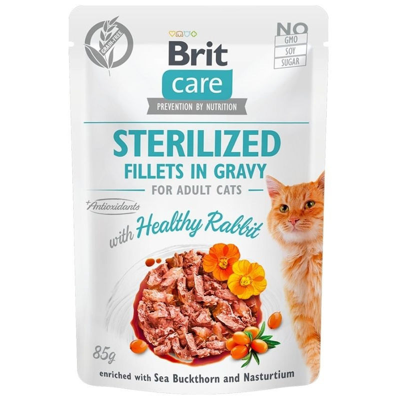 Brit Care fillets in gravy sterilised rabbit  – Пауч за кастрирани котки с заек 85 гр. 85 гр.