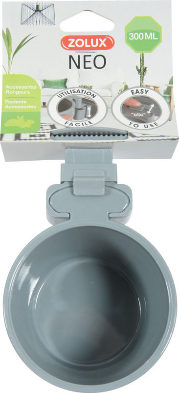 Пластмасова купа за храна и вода NEO Zolux – за прикрепяне към клетки и заграждения, 300мл Сив