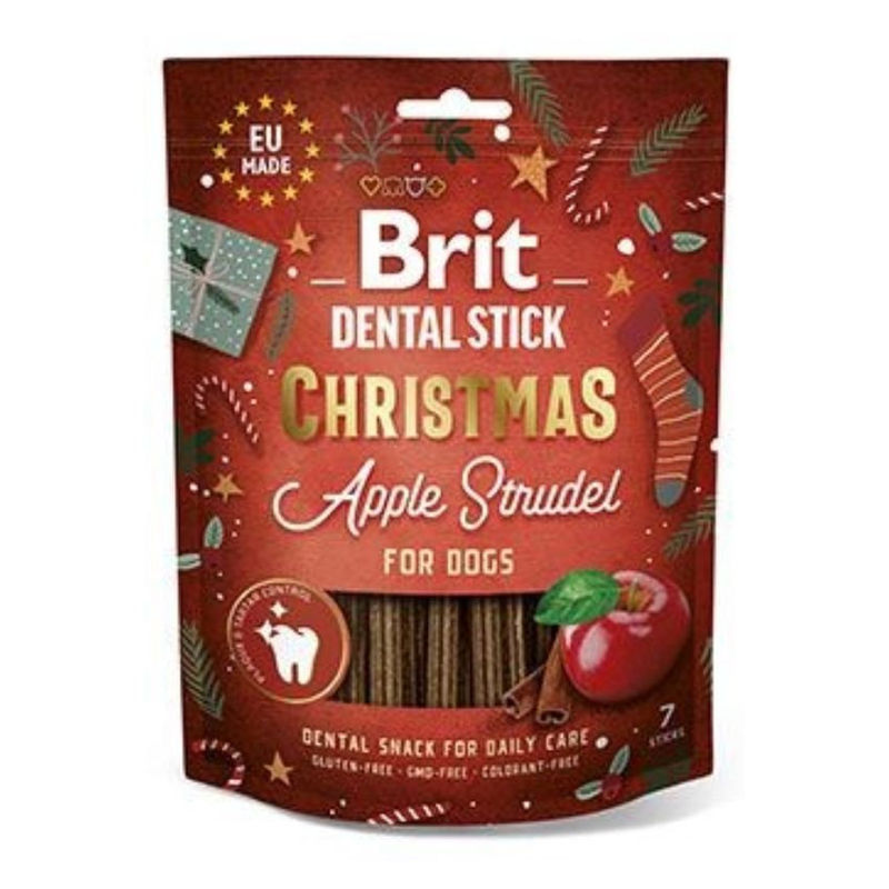 Дентални коледни лакомства за кучета Brit Christmas Dog Dental Snack с вкус на ябълков штрудел 250 g