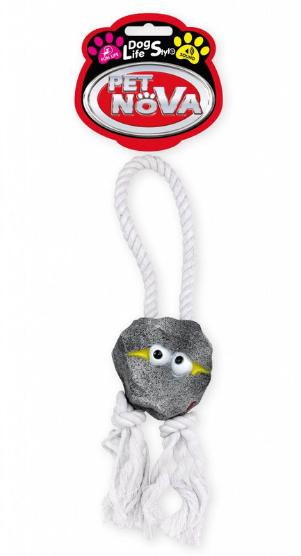 Памучно въже PET NOVA с гумен камък, издаващ звук 28 см. 28 см.