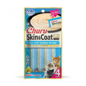 Кремообразно лакомство за капризни котки Churu Cat Treats Skin&Coat Tuna with Scallop Recipe мус от риба тон и миди 4×14гр.