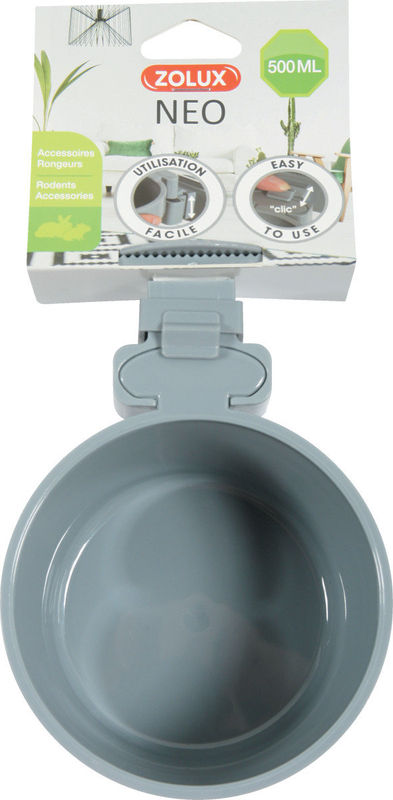 Пластмасова купа за храна и вода NEO Zolux – за прикрепяне към клетки и заграждения, 500мл Сив