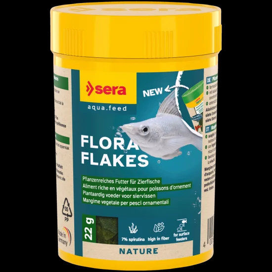 sera Flora Flakes - храна на люспи за рибки, на растителна основа със спирулина с висок процент каротеноиди