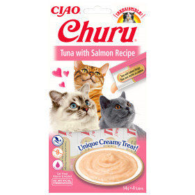 Кремообразно лакомство за капризни котки Churu Cat Treats Tuna with Salmon Recipe мус от риба тон и сьомга 4×14гр.