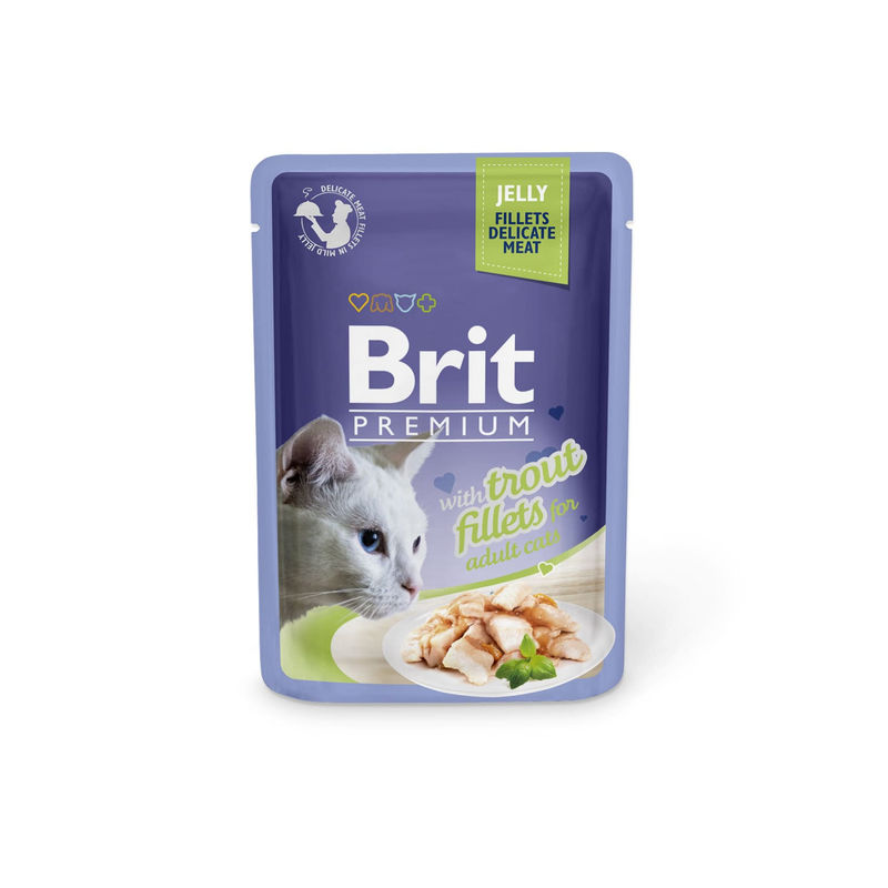 Пауч за котки Brit Premium Delicate – Филенца пъстърва в желе 85 гр.